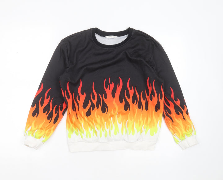 SheIn Girls Black  Polyester Pullover Sweatshirt Size 11-12 Years   - flame detail