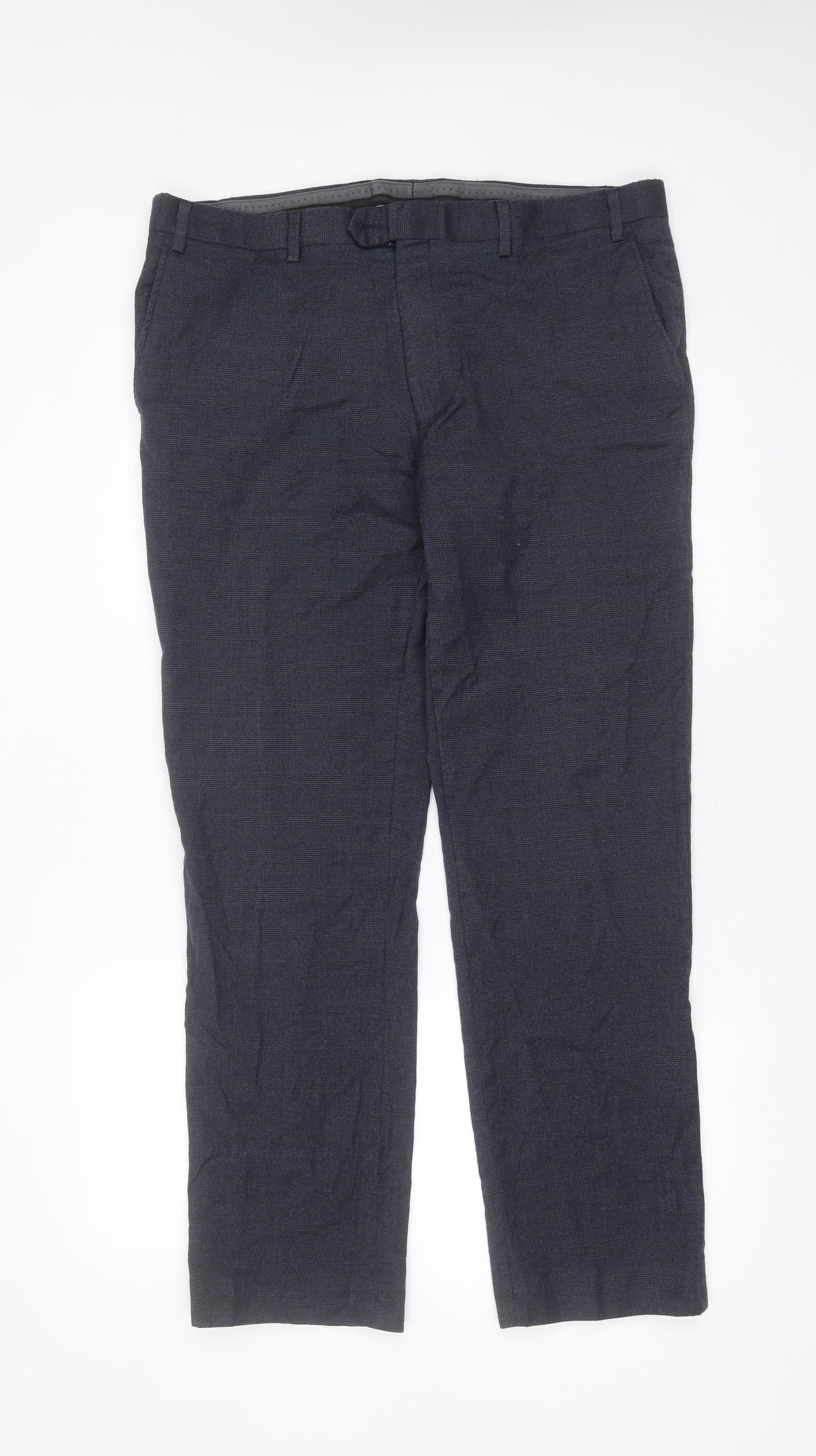 NEXT Mens Blue Check Wool Trousers  Size 38 in L31 in Regular Zip