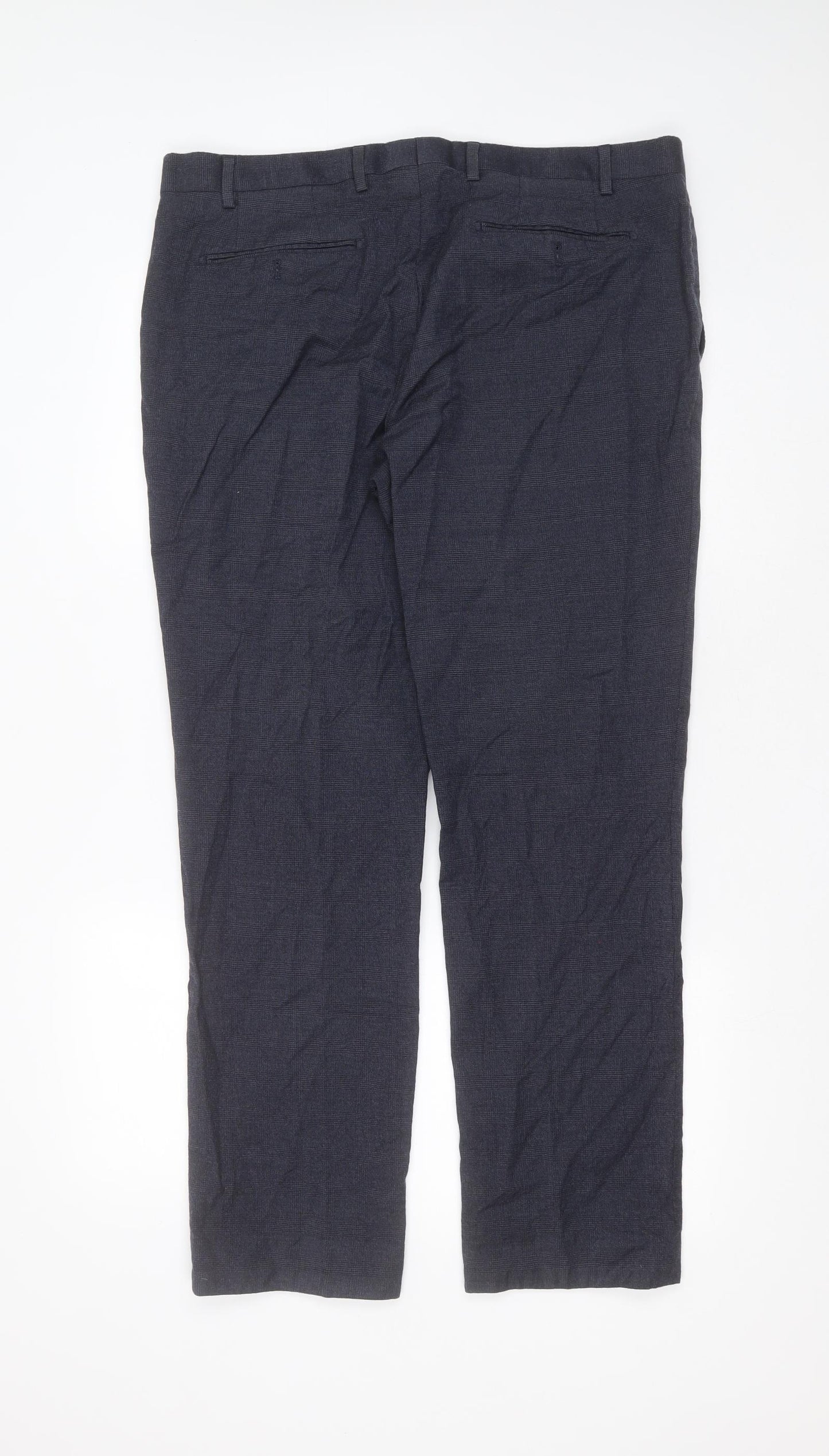 NEXT Mens Blue Check Wool Trousers  Size 38 in L31 in Regular Zip