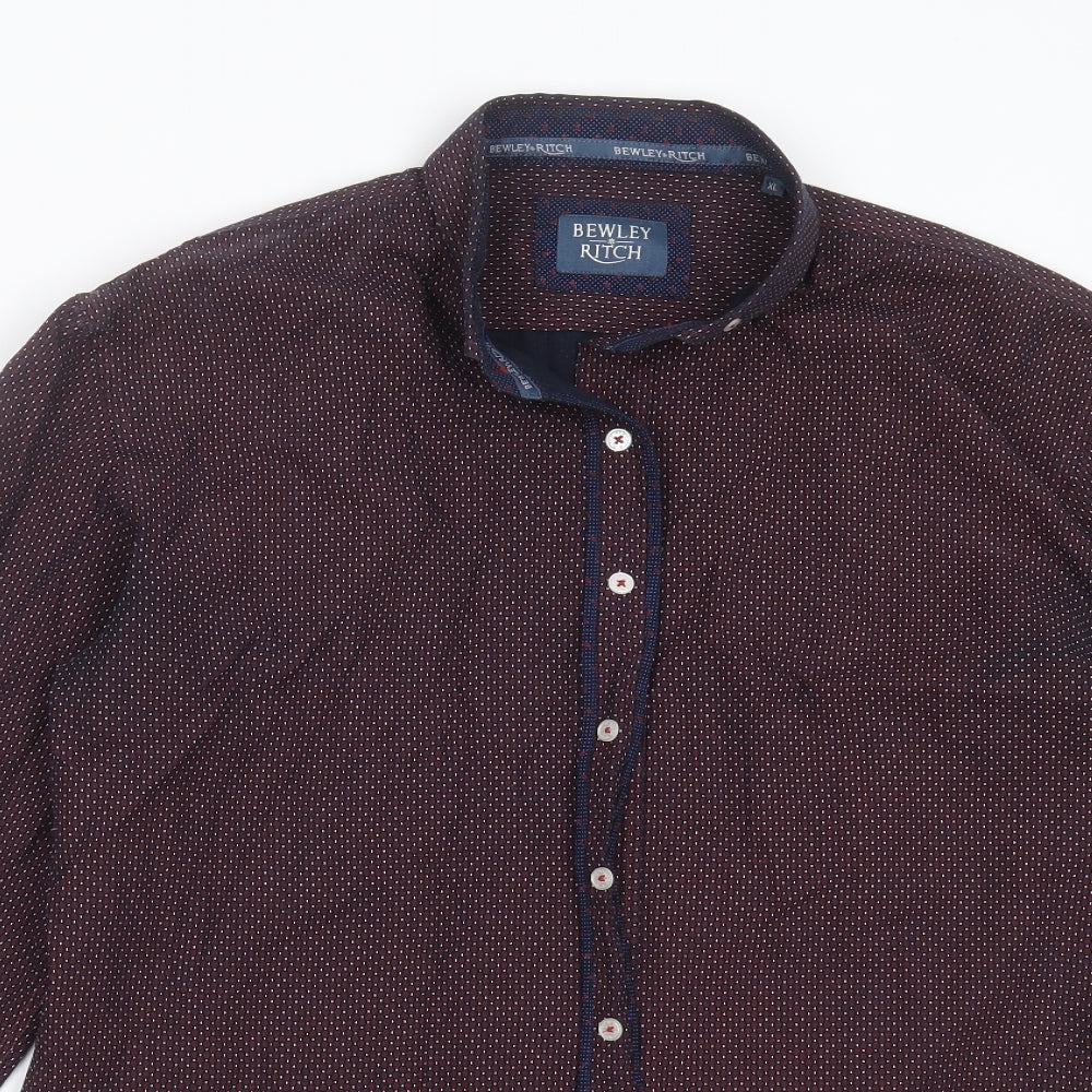 Bewley & Ritch Mens Blue Geometric Cotton  Dress Shirt Size XL Collared Button