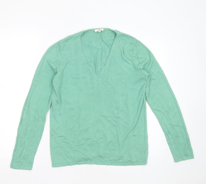TOM TAILOR Womens Green V-Neck  Cotton Pullover Jumper Size M