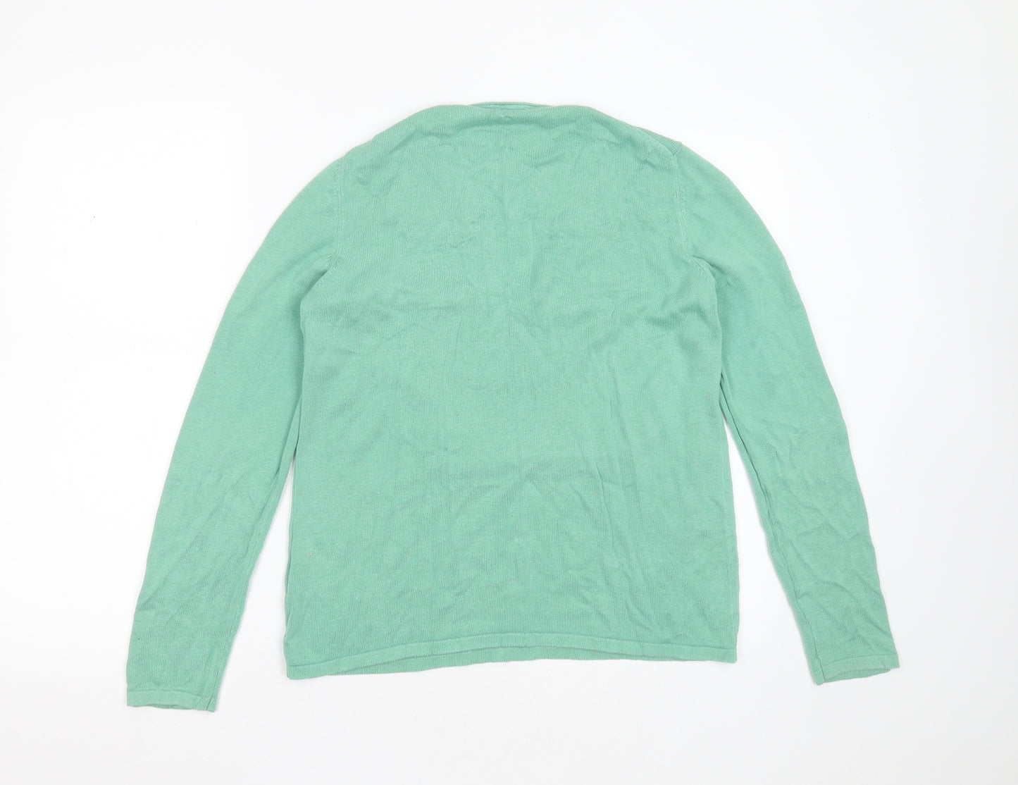 TOM TAILOR Womens Green V-Neck  Cotton Pullover Jumper Size M