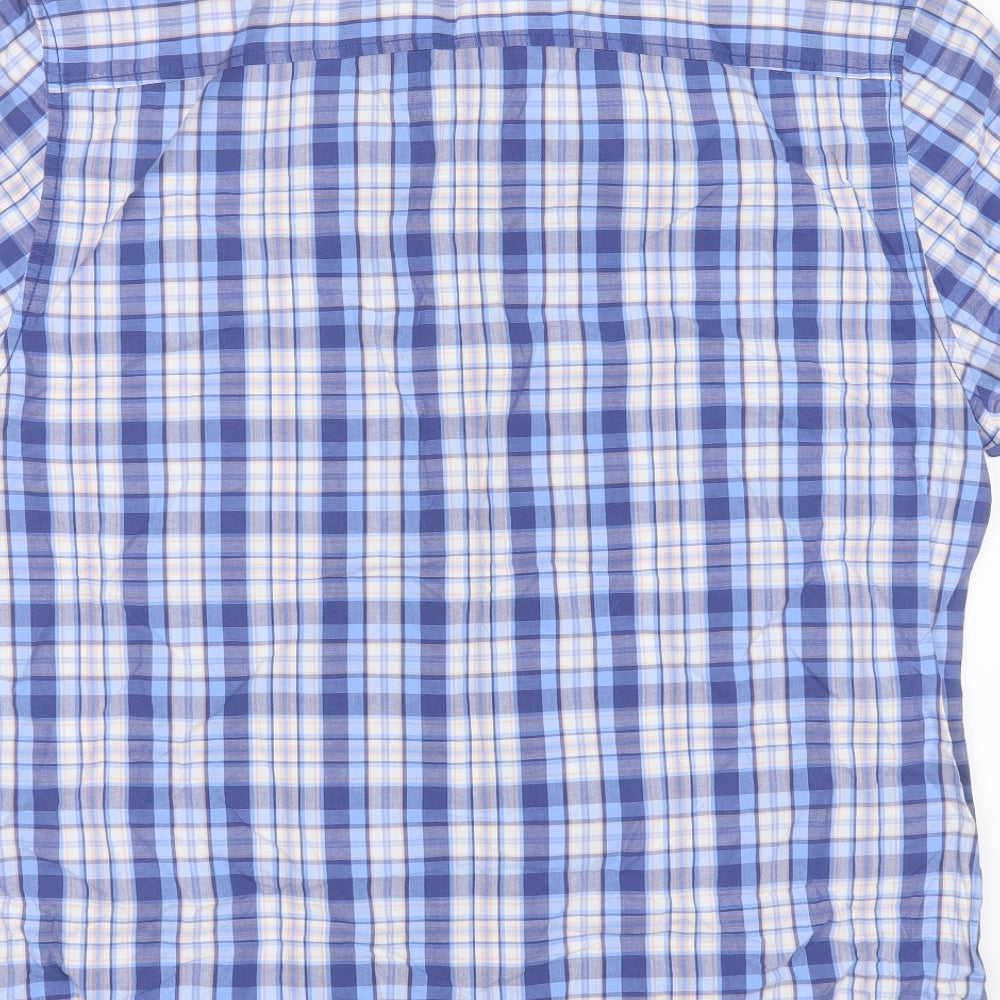 Easy Mens Blue Check Cotton  Button-Up Size L Collared Button