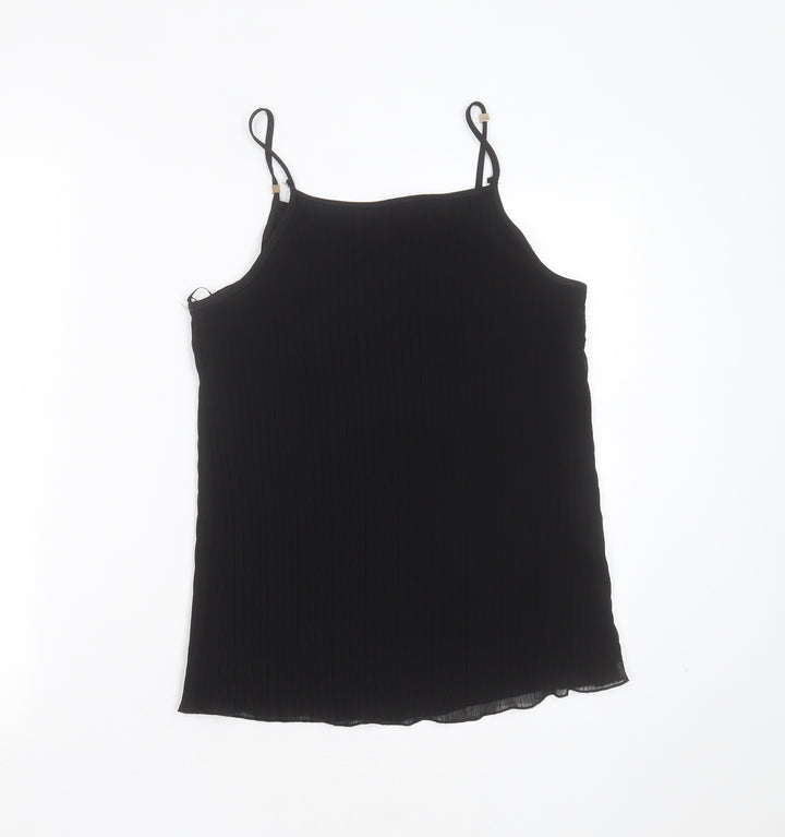 New Look Womens Black Striped Polyester Camisole Blouse Size 12 Round Neck