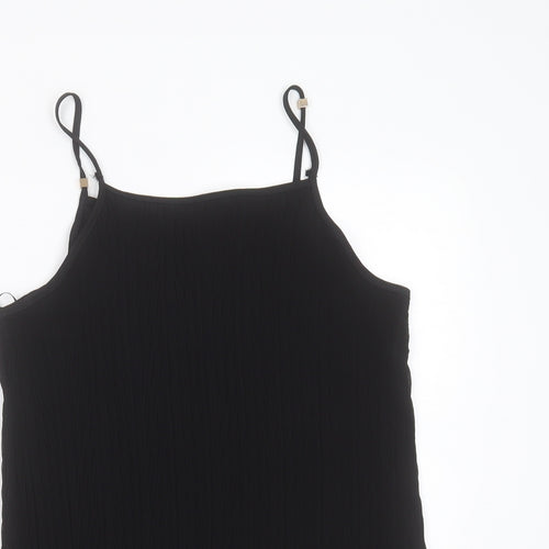 New Look Womens Black Striped Polyester Camisole Blouse Size 12 Round Neck