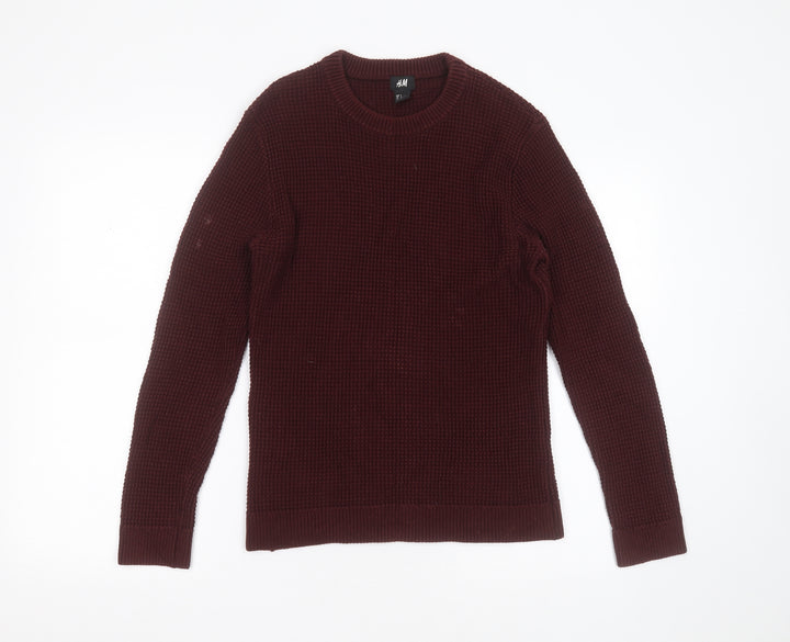 H&M Womens Purple Round Neck Acrylic Pullover Jumper Size S - waffle knit, burgundy