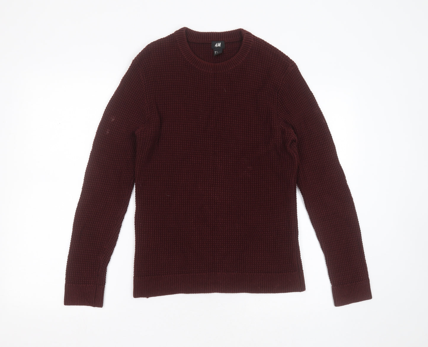 H&M Womens Purple Round Neck  Acrylic Pullover Jumper Size S   - waffle knit, burgundy