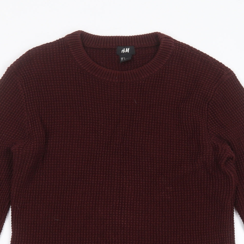 H&M Womens Purple Round Neck  Acrylic Pullover Jumper Size S   - waffle knit, burgundy