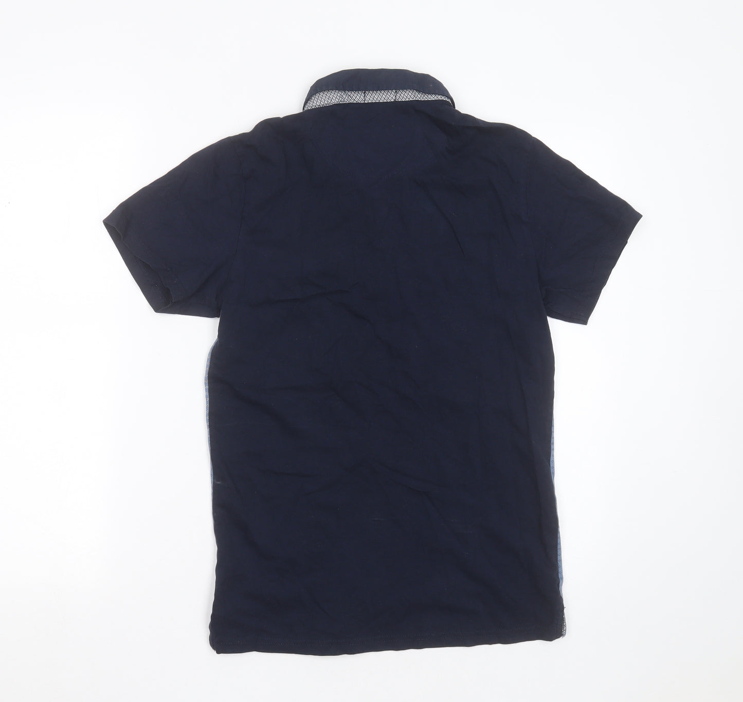 Easy Mens Blue Geometric Cotton  Polo Size S Collared