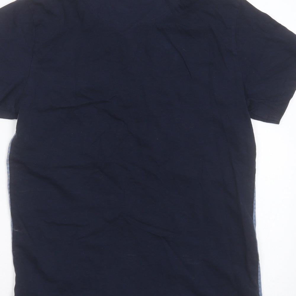 Easy Mens Blue Geometric Cotton  Polo Size S Collared