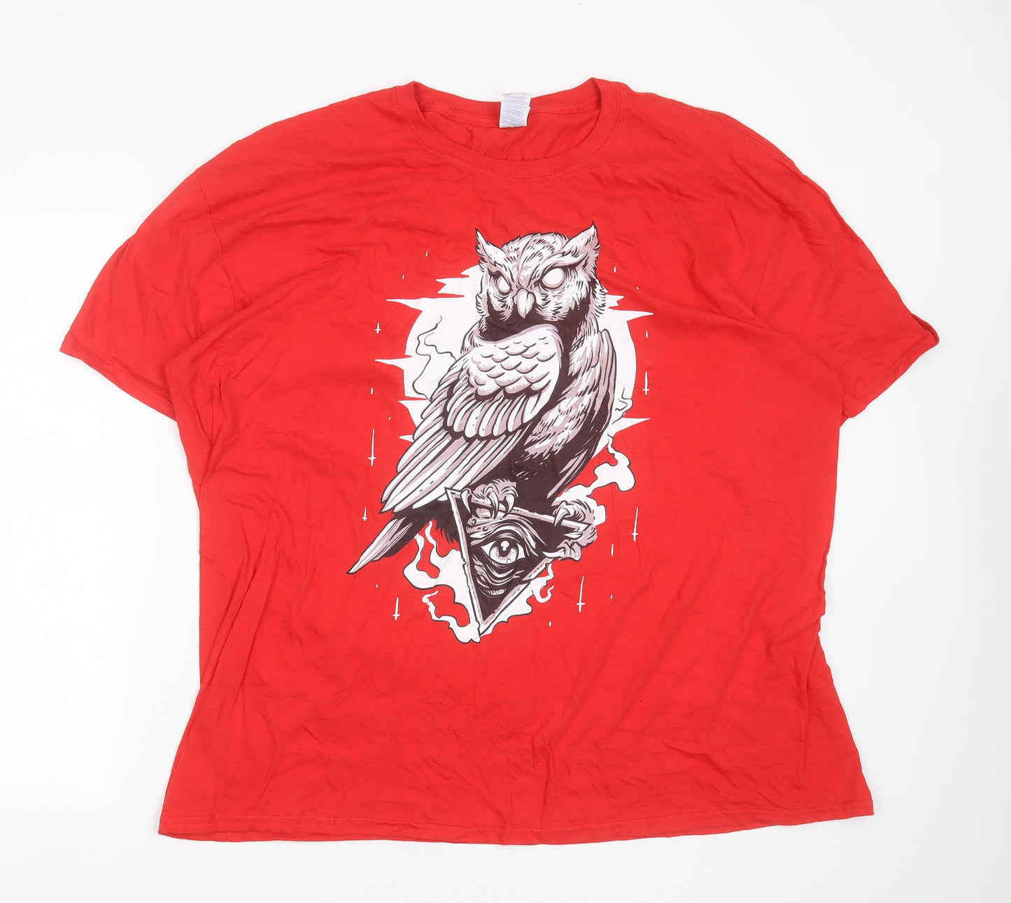 Gildan Mens Red  Cotton  T-Shirt Size 3XL Round Neck  - owl