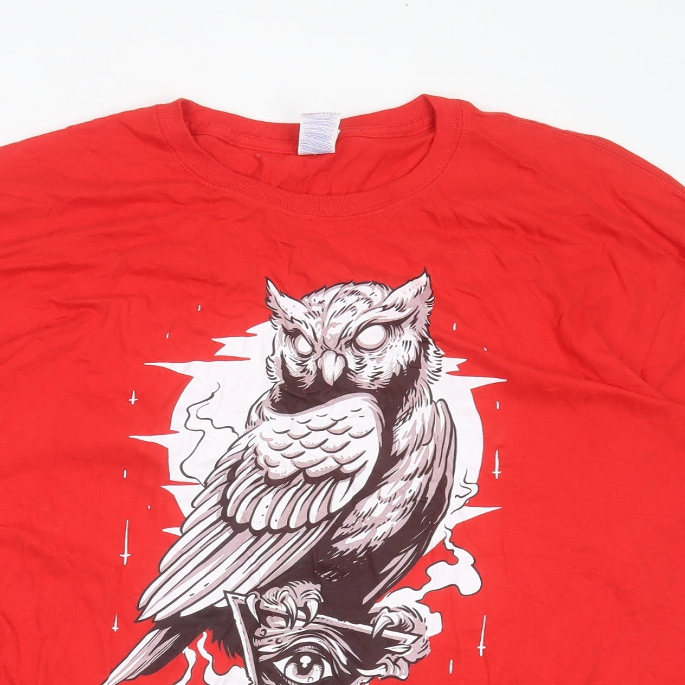 Gildan Mens Red  Cotton  T-Shirt Size 3XL Round Neck  - owl