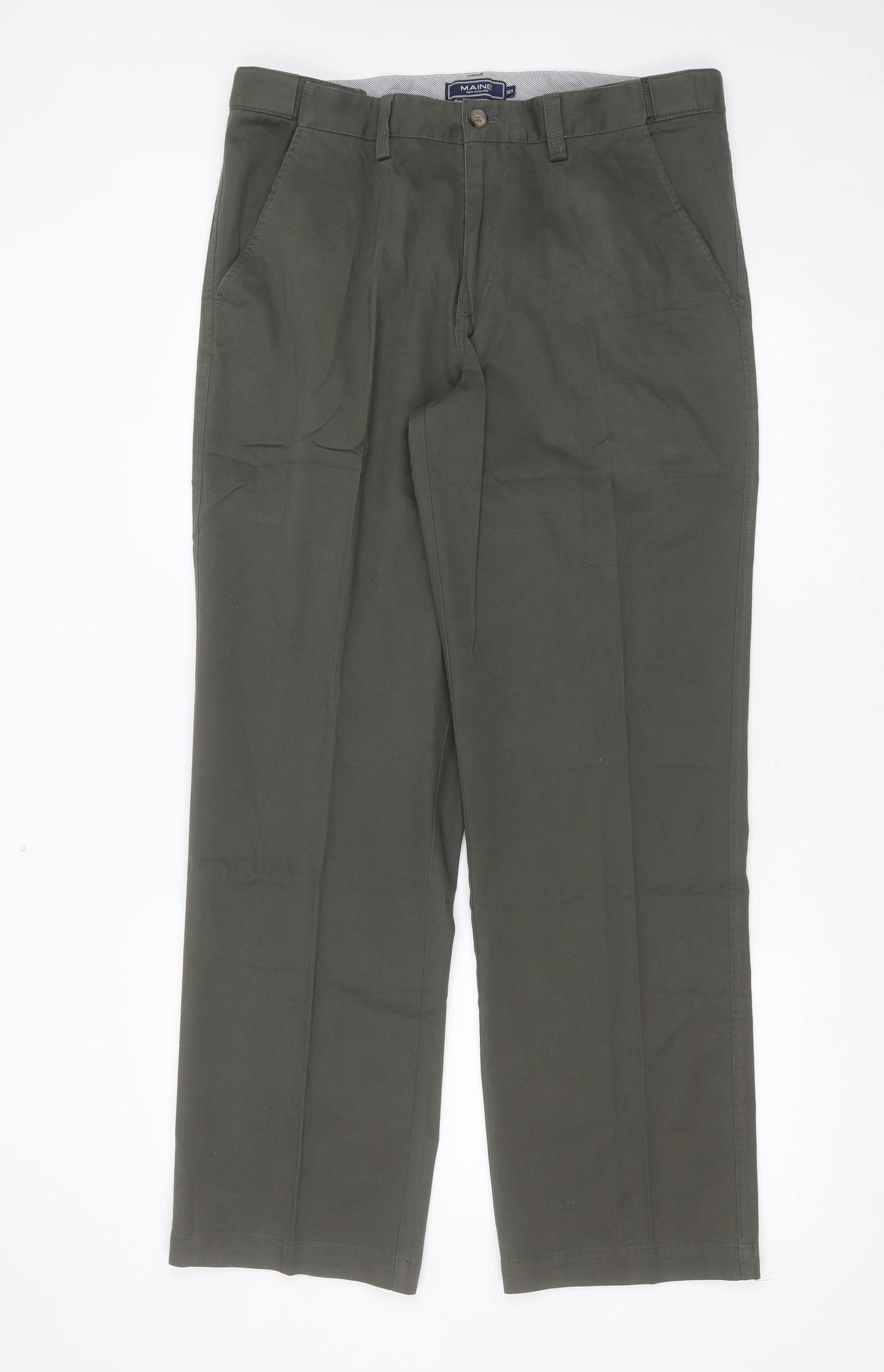Maine New England Mens Green  Cotton Chino Trousers Size 36 in L32 in Regular Zip