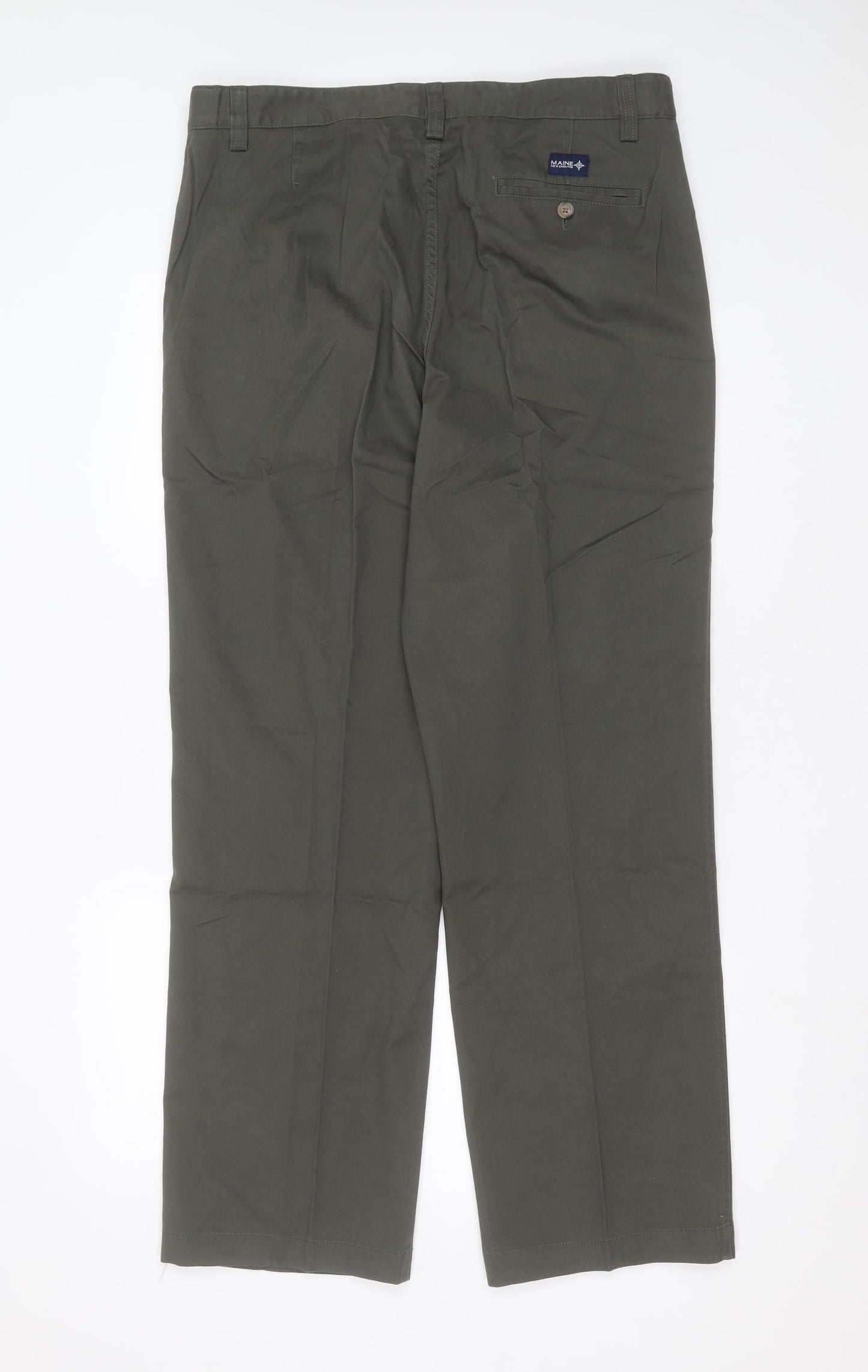 Maine New England Mens Green  Cotton Chino Trousers Size 36 in L32 in Regular Zip