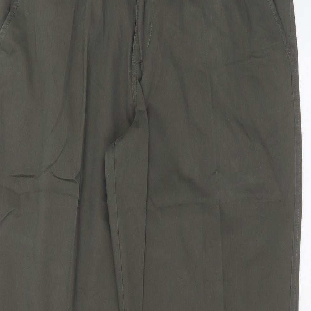 Maine New England Mens Green  Cotton Chino Trousers Size 36 in L32 in Regular Zip