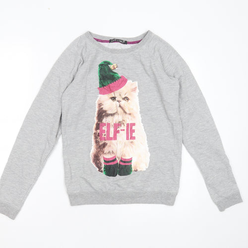 Love Label Womens Grey  Polyester Pullover Sweatshirt Size 8   - cat christmas