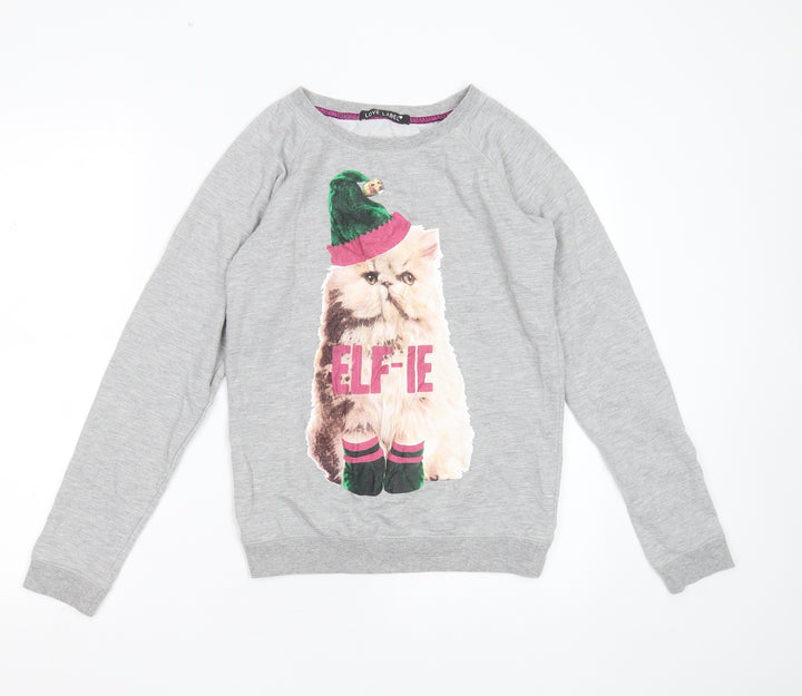 Love Label Womens Grey Polyester Pullover Sweatshirt Size 8 - cat christmas