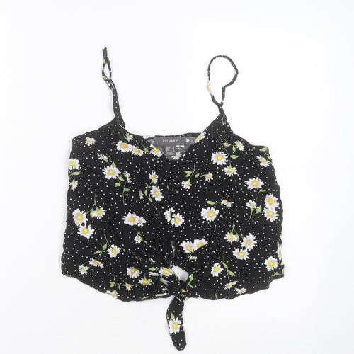 Primark Womens Black Floral Viscose Camisole Blouse Size 8 V-Neck