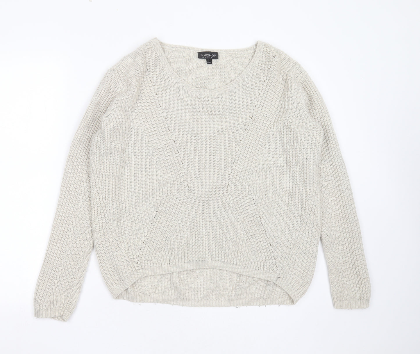 Topshop Womens Beige Round Neck  Acrylic Pullover Jumper Size 6