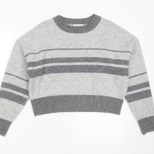 Topshop Womens Grey Round Neck Striped Acrylic Pullover Jumper Size 8