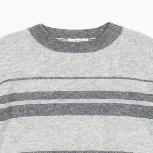 Topshop Womens Grey Round Neck Striped Acrylic Pullover Jumper Size 8