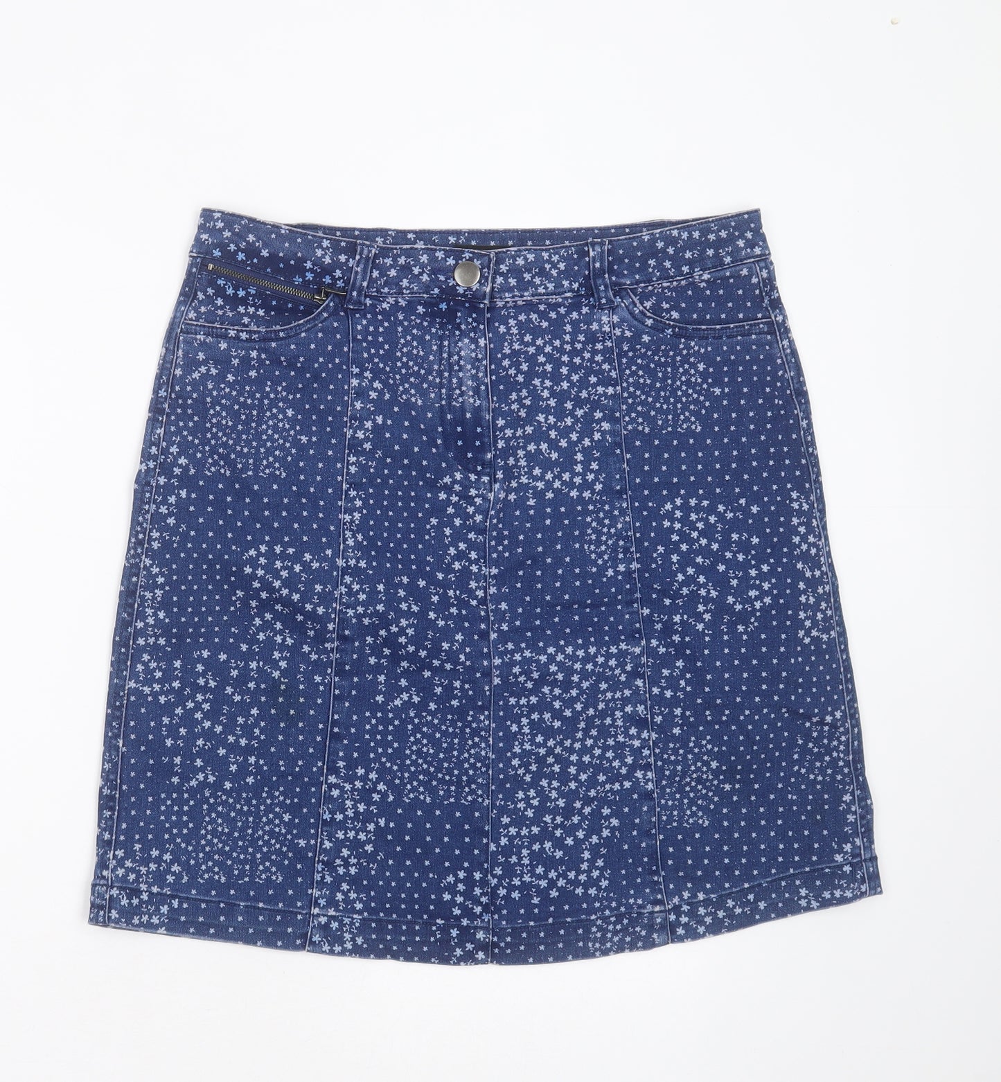 M&Co Womens Blue Floral Cotton A-Line Skirt Size 12   Zip