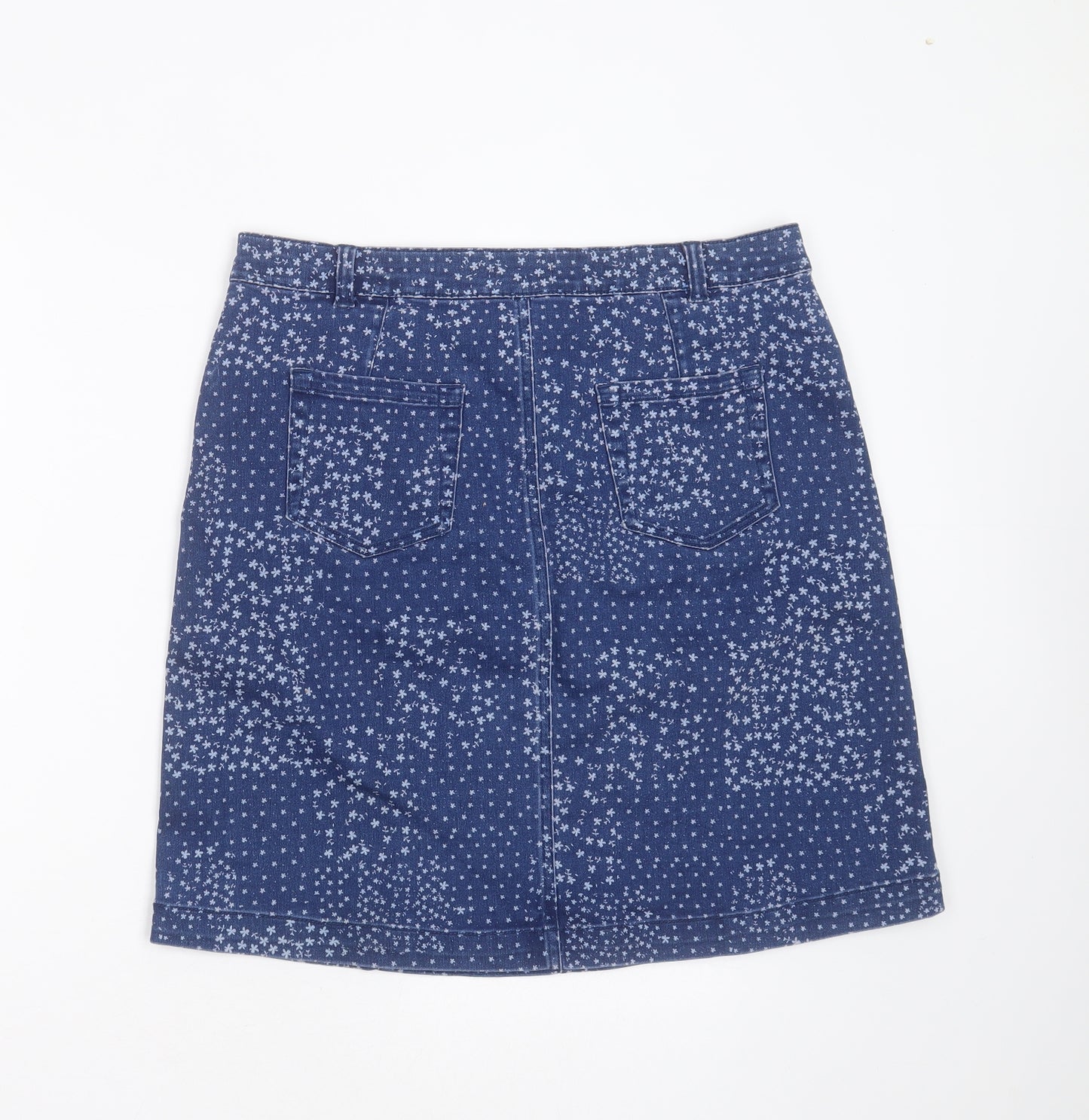 M&Co Womens Blue Floral Cotton A-Line Skirt Size 12   Zip