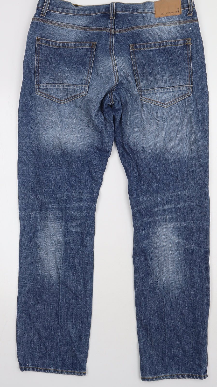 F&F Mens Blue  Cotton Straight Jeans Size 34 L32 in Regular Button