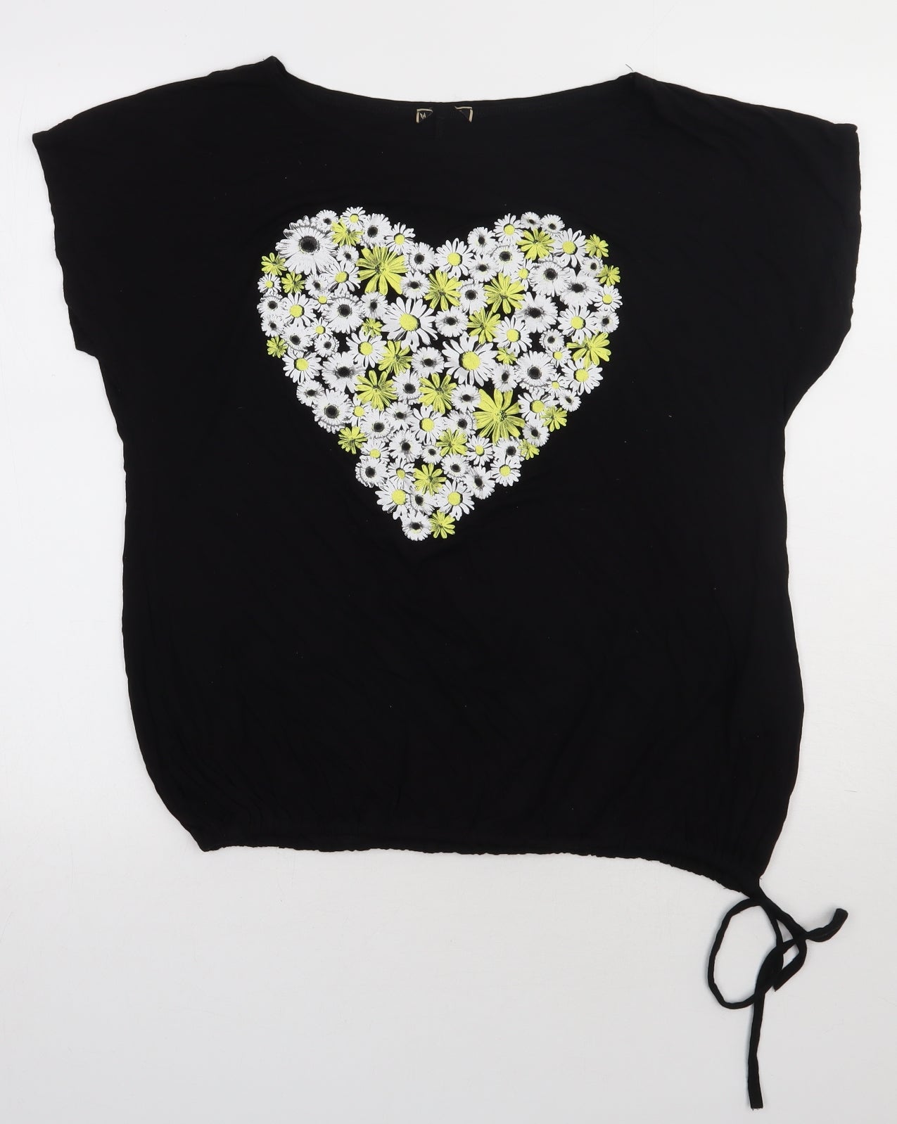 prewron Womens Black Floral Viscose Basic T-Shirt Size 18 Crew Neck