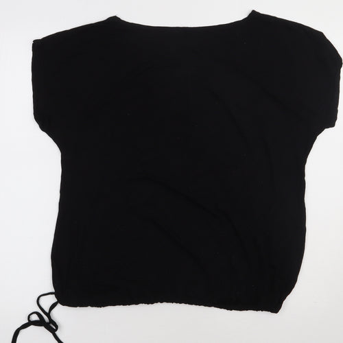 prewron Womens Black Floral Viscose Basic T-Shirt Size 18 Crew Neck