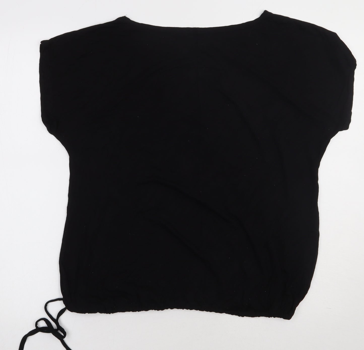 prewron Womens Black Floral Viscose Basic T-Shirt Size 18 Crew Neck