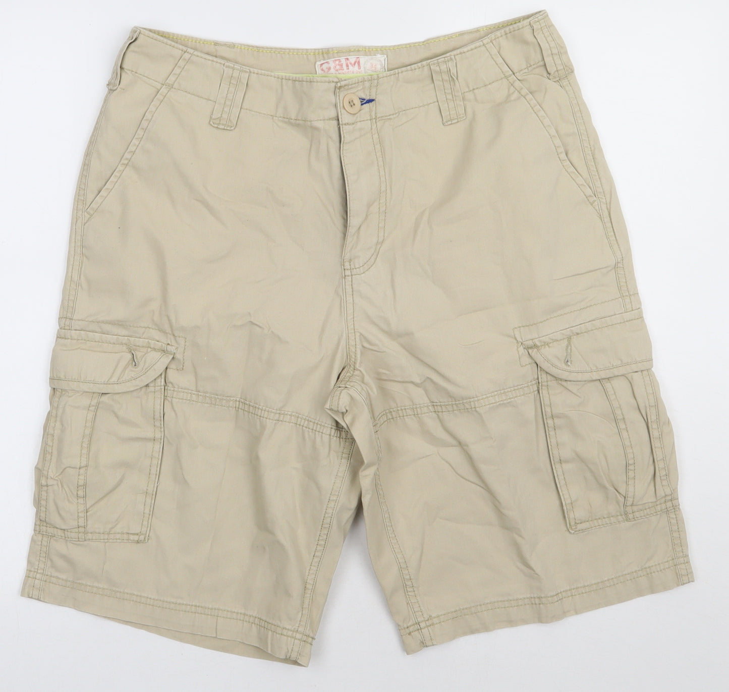Preworn Mens Beige  Cotton Cargo Shorts Size 34 L14 in Regular Button