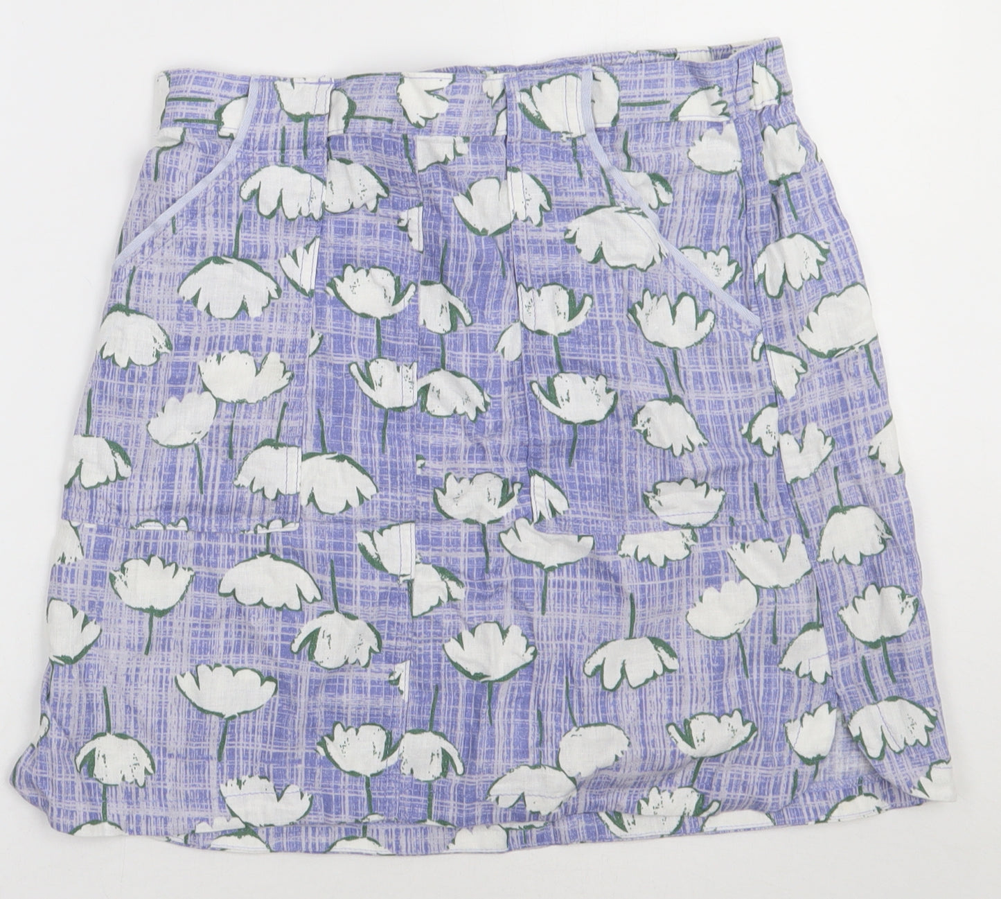 NEXT Womens Purple Floral Linen A-Line Skirt Size 12
