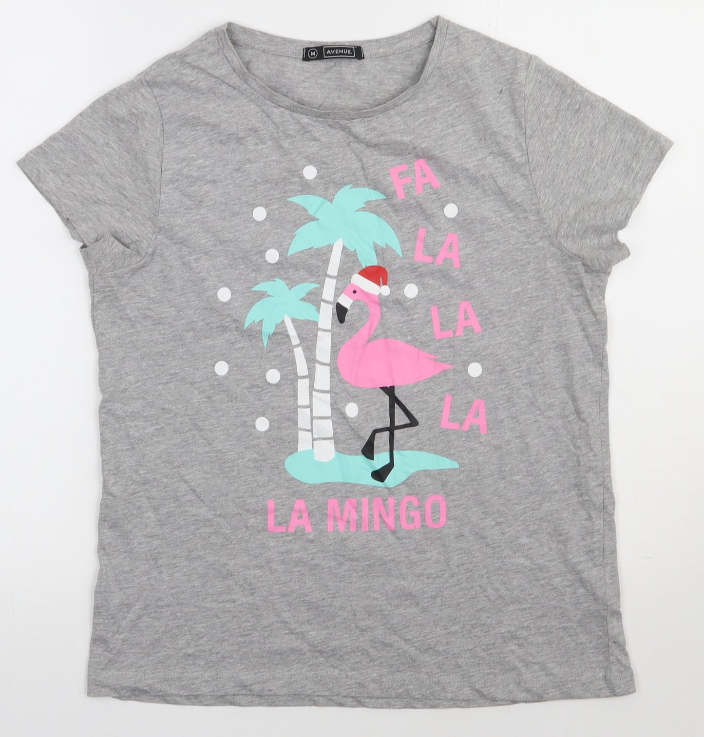 Avenue Womens Grey  Cotton Basic T-Shirt Size 14 Crew Neck - Christmas Flamingo