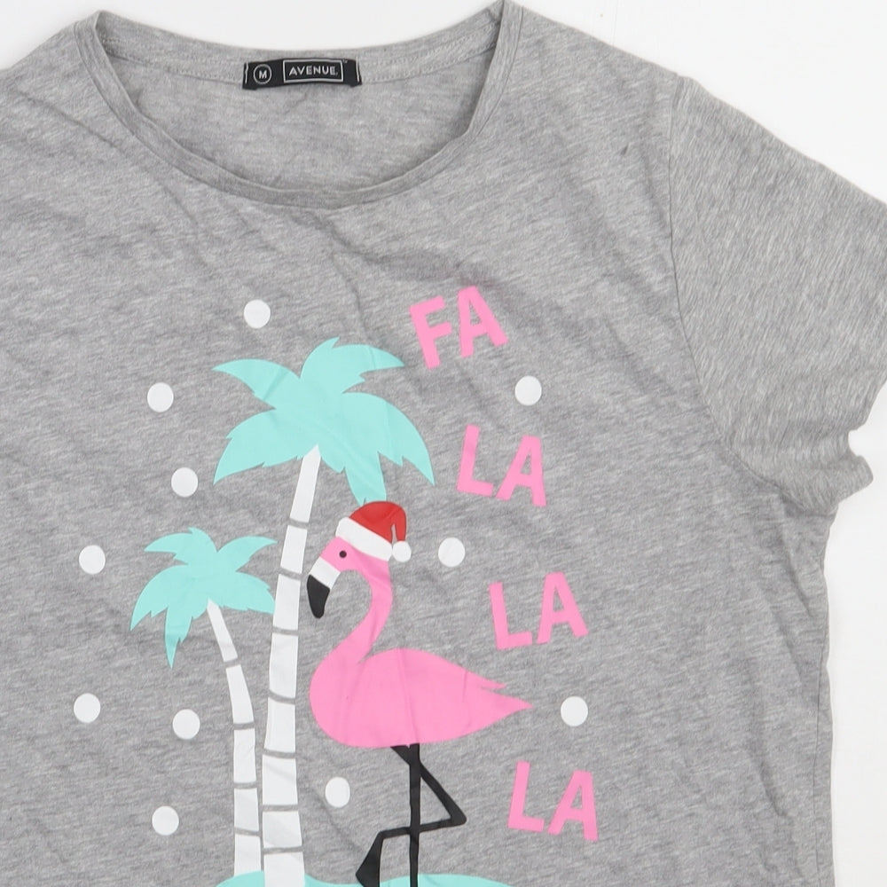 Avenue Womens Grey  Cotton Basic T-Shirt Size 14 Crew Neck - Christmas Flamingo