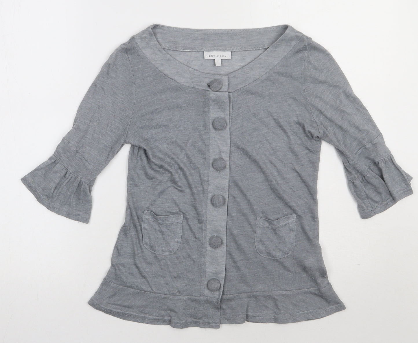 NEXT Womens Grey V-Neck  Polyester Cardigan Jumper Size 8