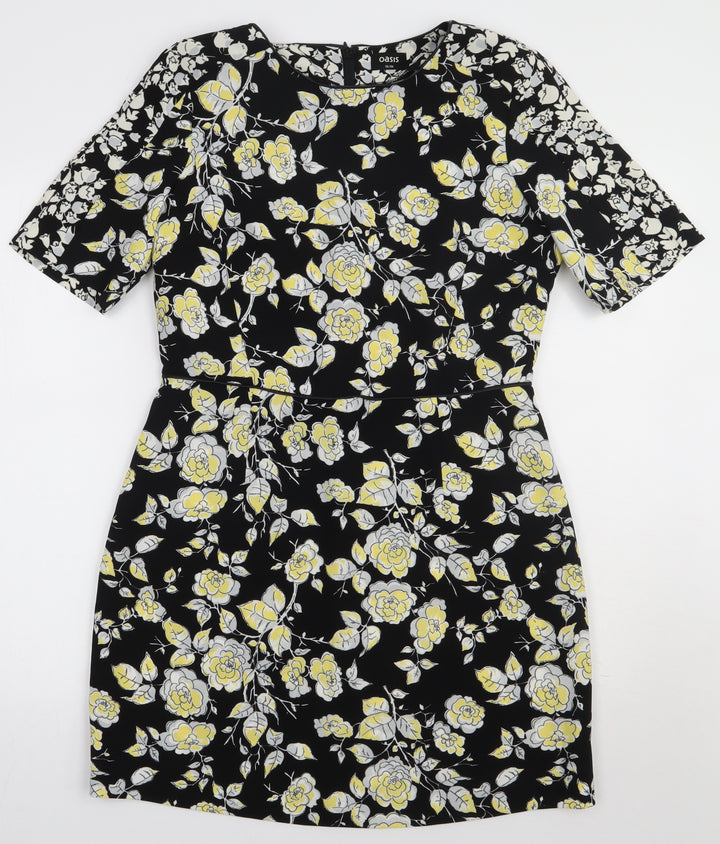 Oasis Womens Multicoloured Floral Polyester A-Line  Size 12  Crew Neck Zip
