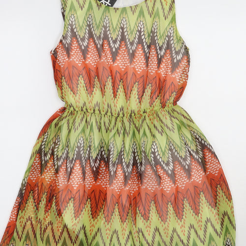 Soda Womens Green Geometric Polyester A-Line  Size 10  Crew Neck Pullover