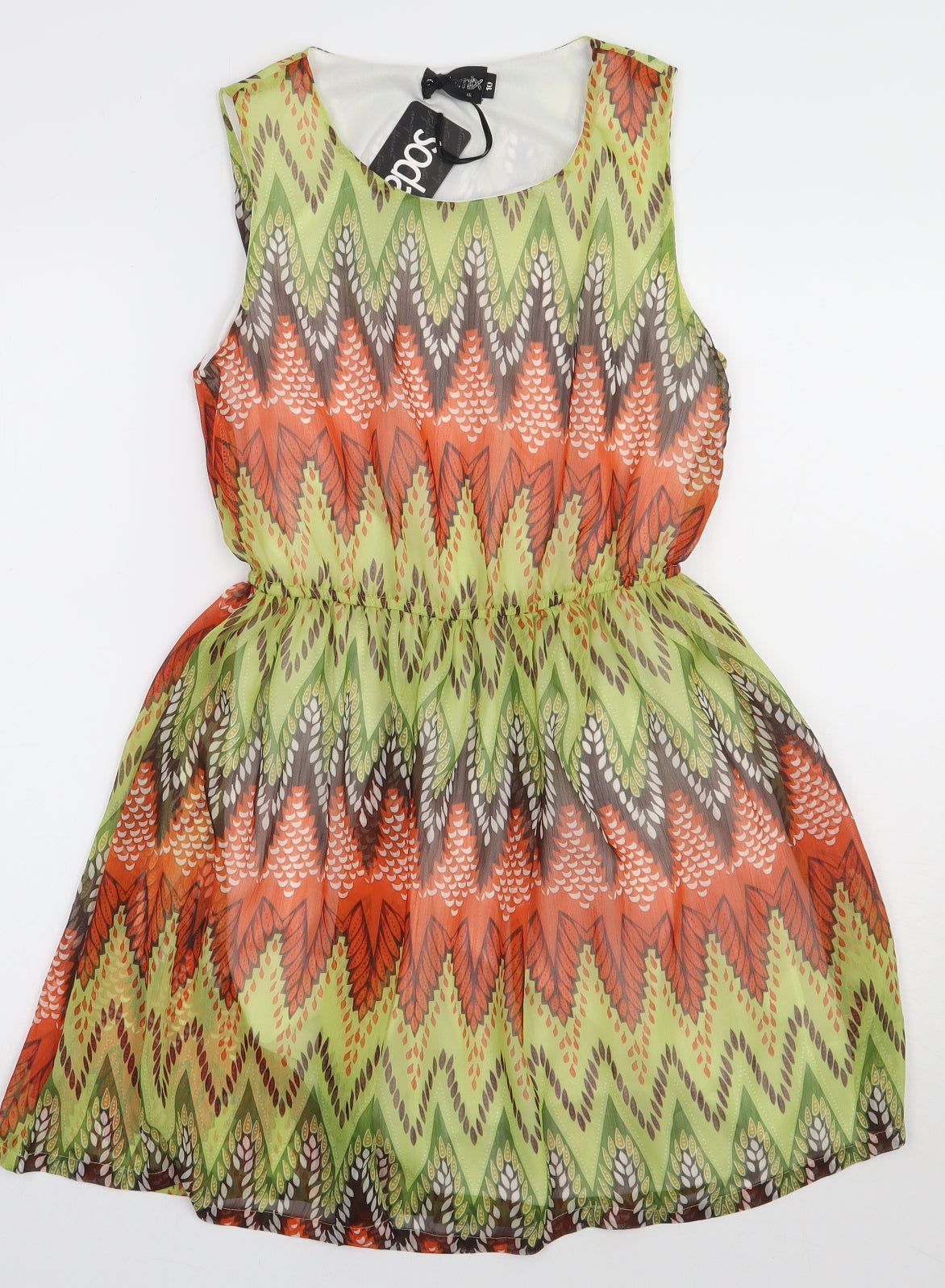 Soda Womens Green Geometric Polyester A-Line  Size 10  Crew Neck Pullover