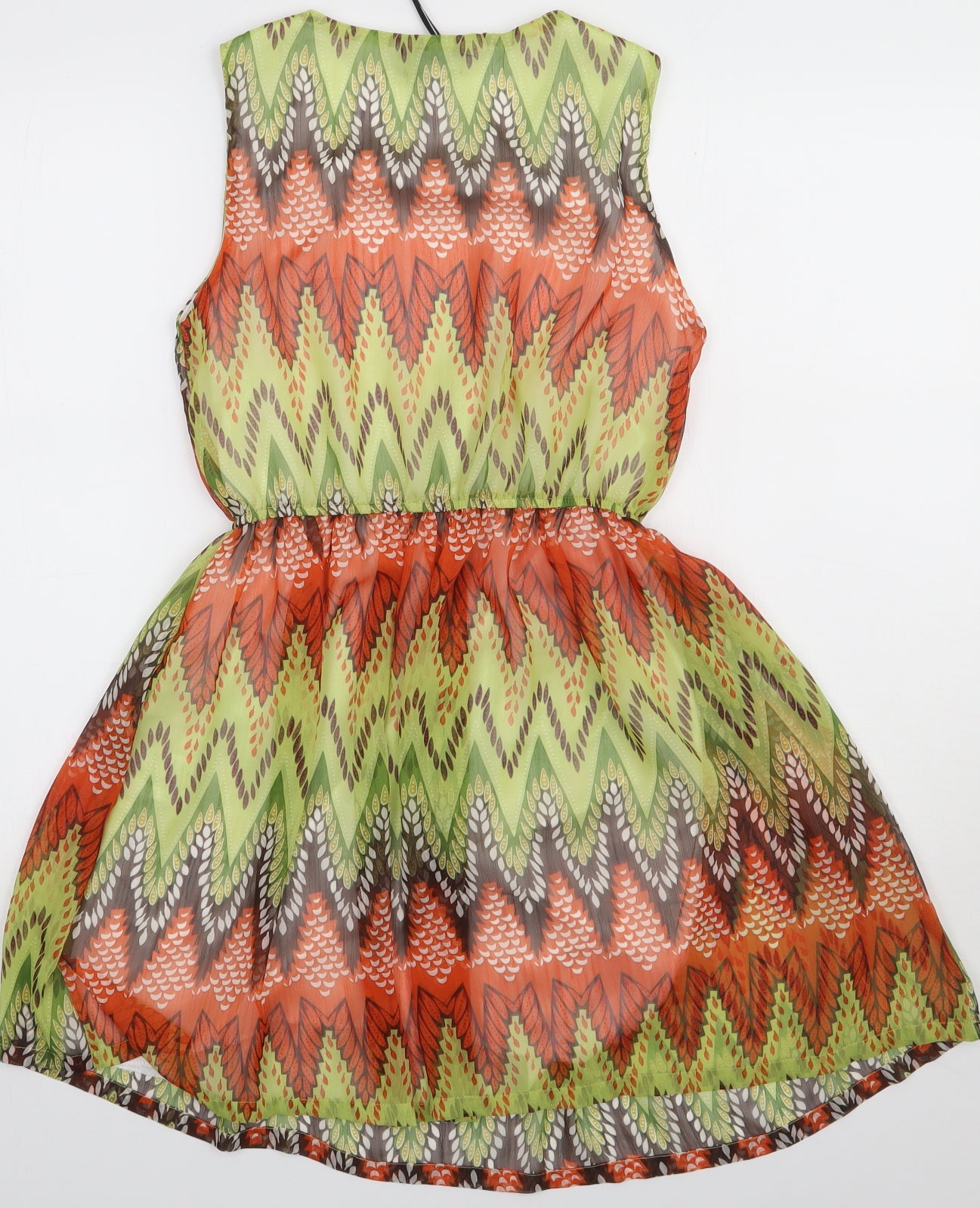 Soda Womens Green Geometric Polyester A-Line  Size 10  Crew Neck Pullover