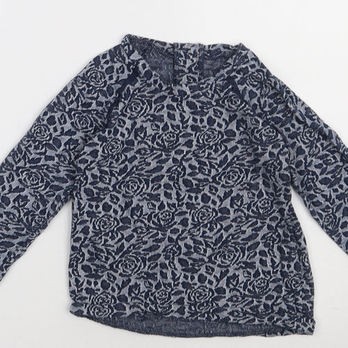 Matalan Girls Blue Floral Cotton Basic Casual Size 4-5 Years Crew Neck Button