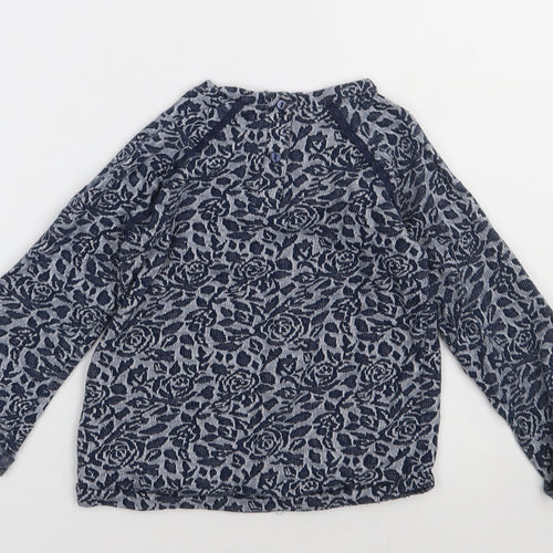 Matalan Girls Blue Floral Cotton Basic Casual Size 4-5 Years Crew Neck Button