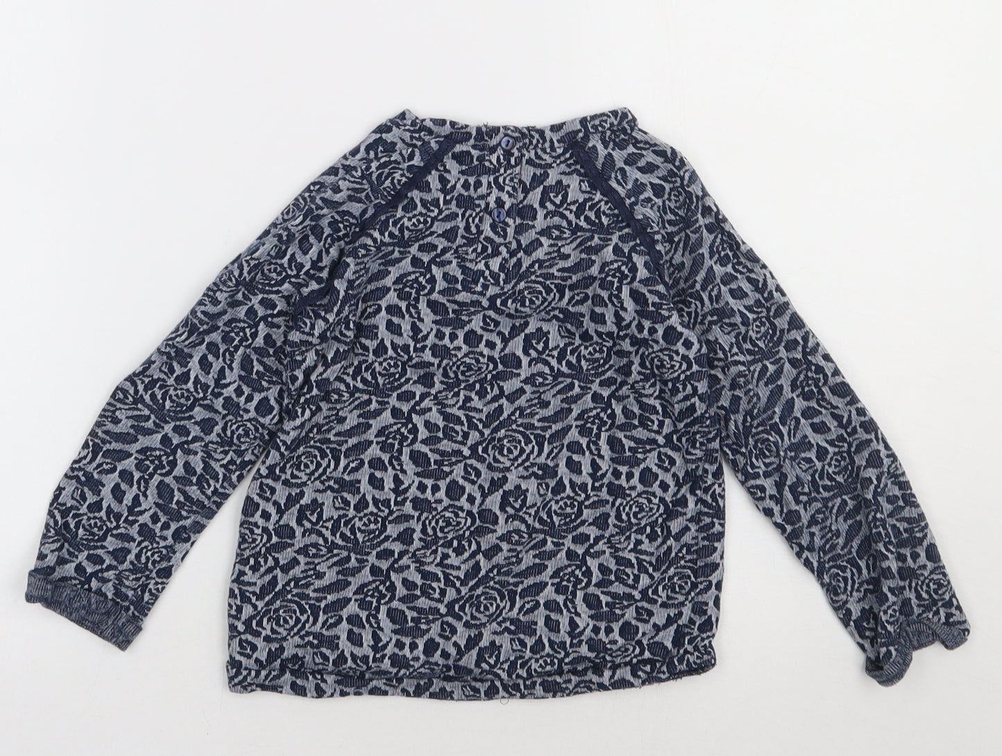 Matalan Girls Blue Floral Cotton Basic Casual Size 4-5 Years Crew Neck Button