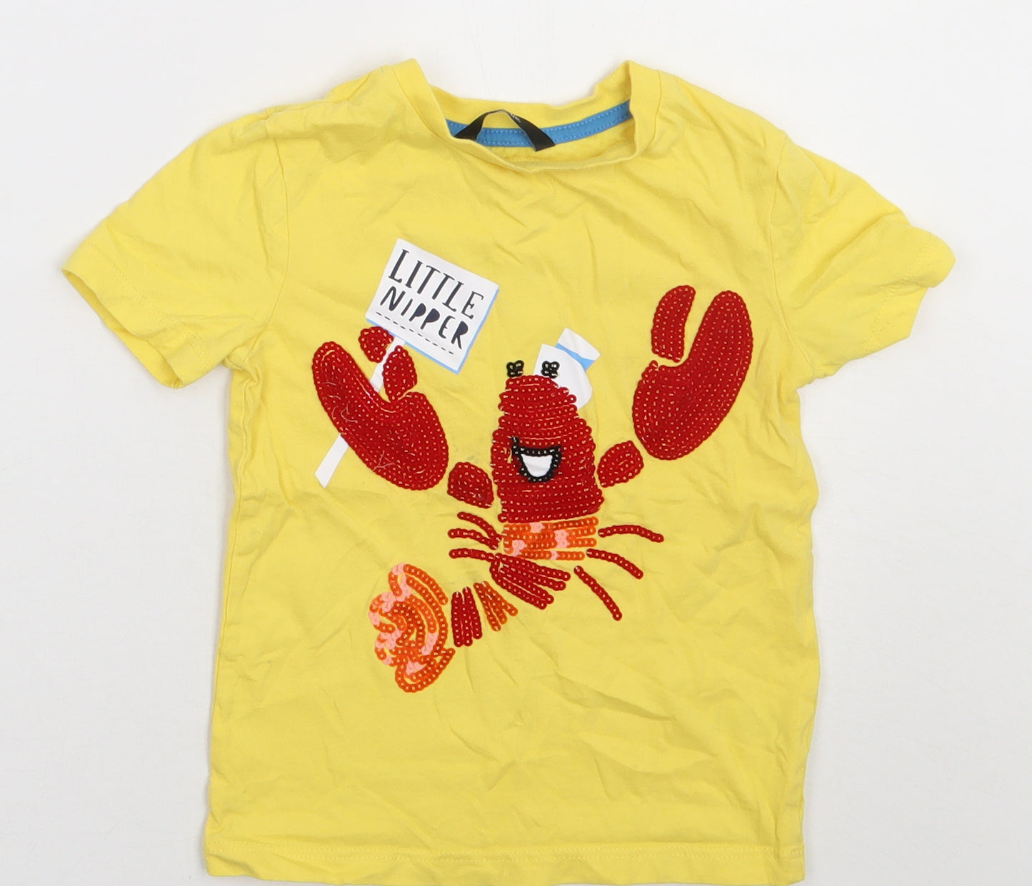 George Girls Yellow  Cotton Basic T-Shirt Size 4-5 Years Crew Neck Pullover - crab