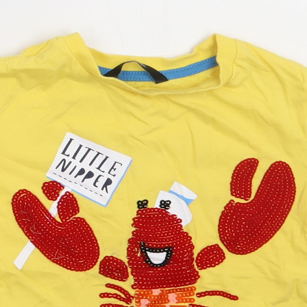 George Girls Yellow  Cotton Basic T-Shirt Size 4-5 Years Crew Neck Pullover - crab