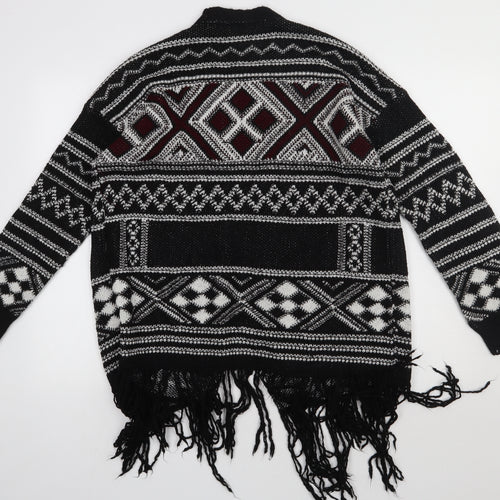 Primark Womens Black V-Neck Geometric Acrylic Cardigan Jumper Size M