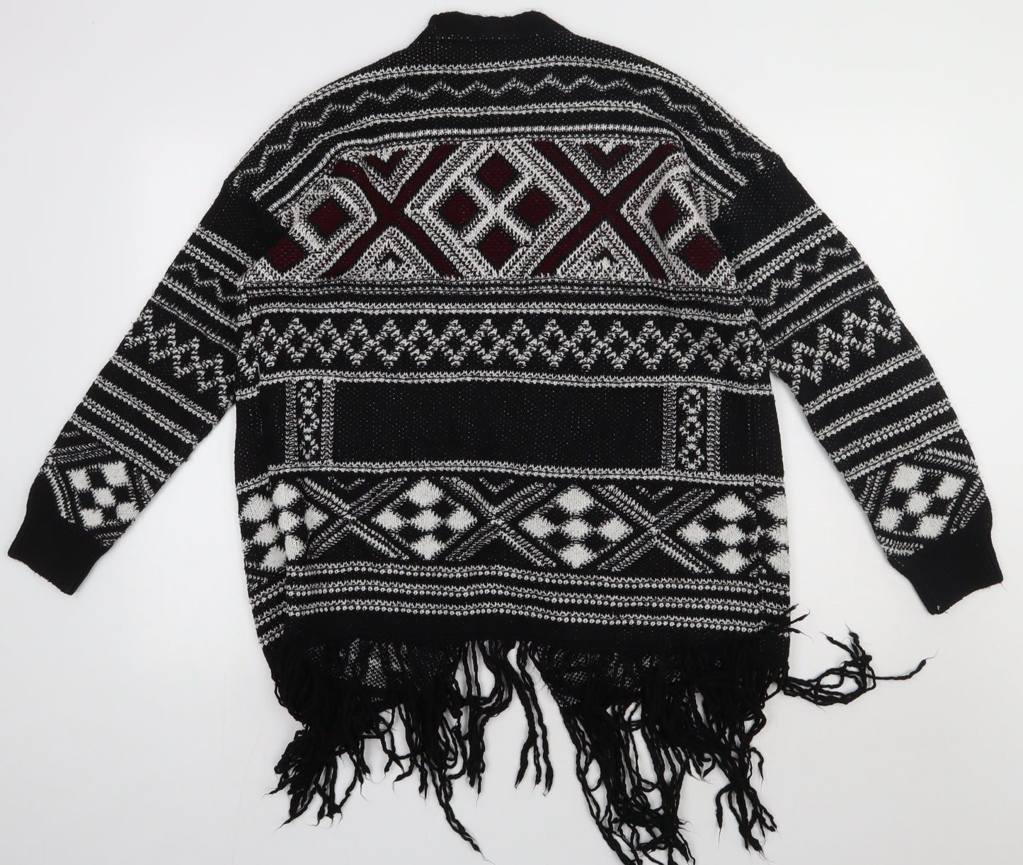Primark Womens Black V-Neck Geometric Acrylic Cardigan Jumper Size M