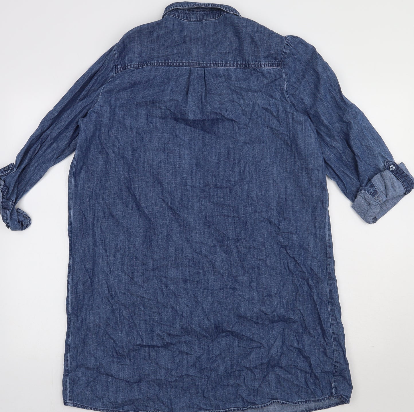 F&F Womens Blue  Cotton Shirt Dress  Size 12  Collared Button
