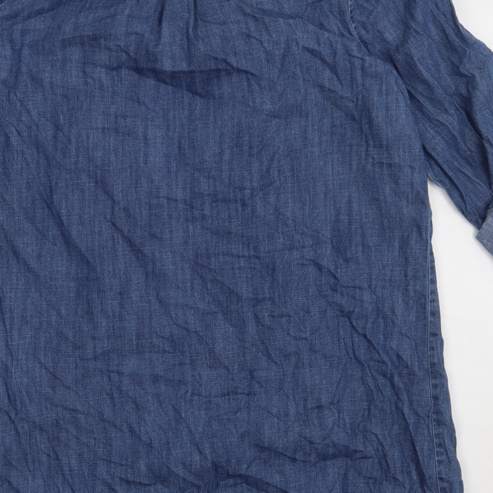 F&F Womens Blue  Cotton Shirt Dress  Size 12  Collared Button