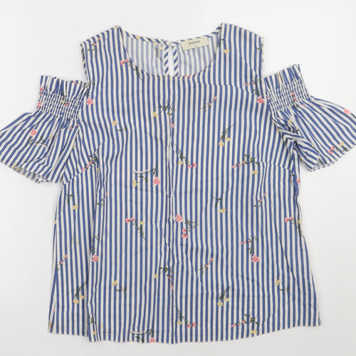 Matalan Womens Blue Striped Cotton Basic Tank Size 12 Crew Neck - Cold shoulder